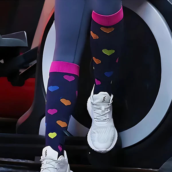 Rainbow Heart Knee-High Compression Socks
