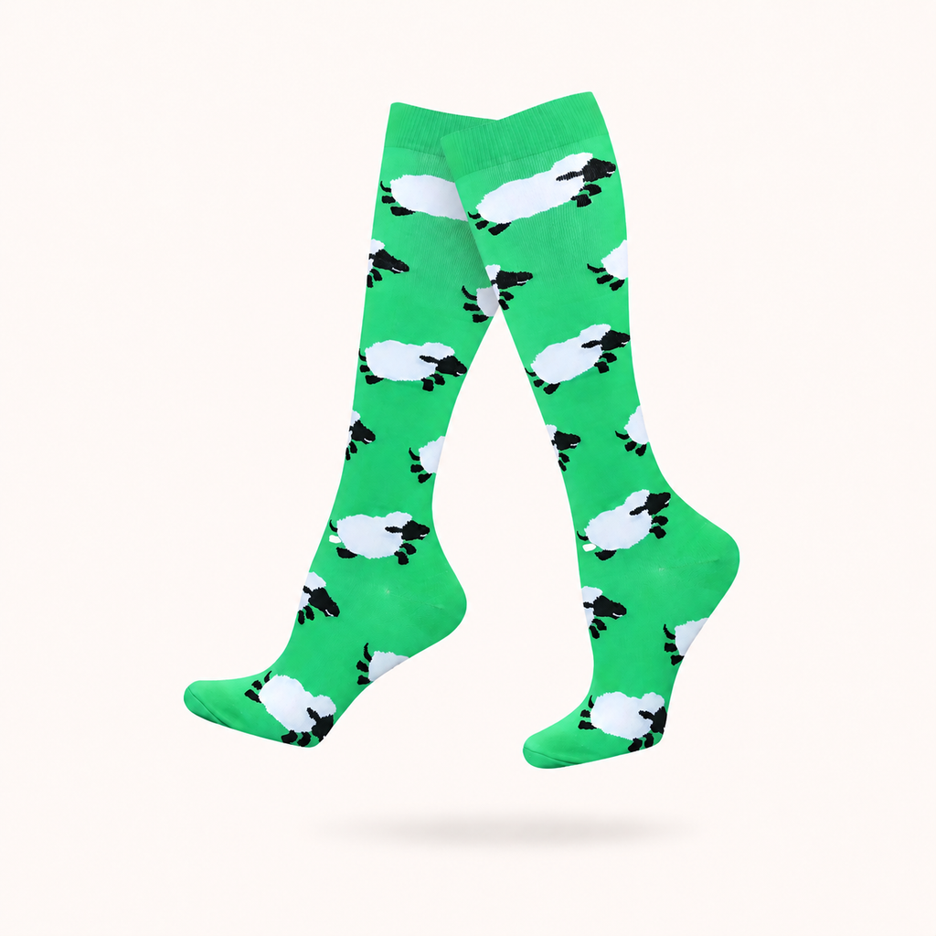 Compression Socks – Green Sheep Knee-High Socks