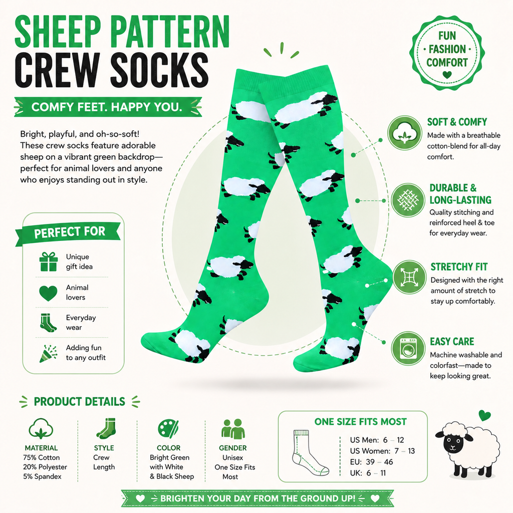 Compression Socks – Green Sheep Knee-High Socks