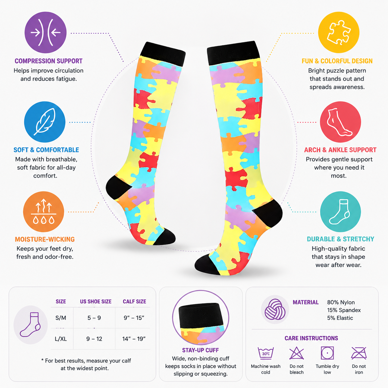 Pastel Puzzle Pattern Compression Socks