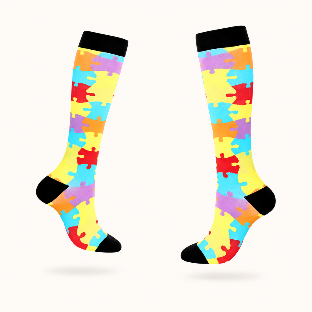 Pastel Puzzle Pattern Compression Socks