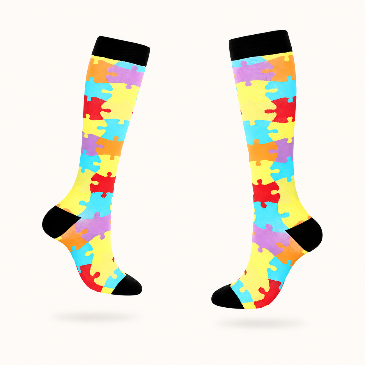 Pastel Puzzle Pattern Compression Socks