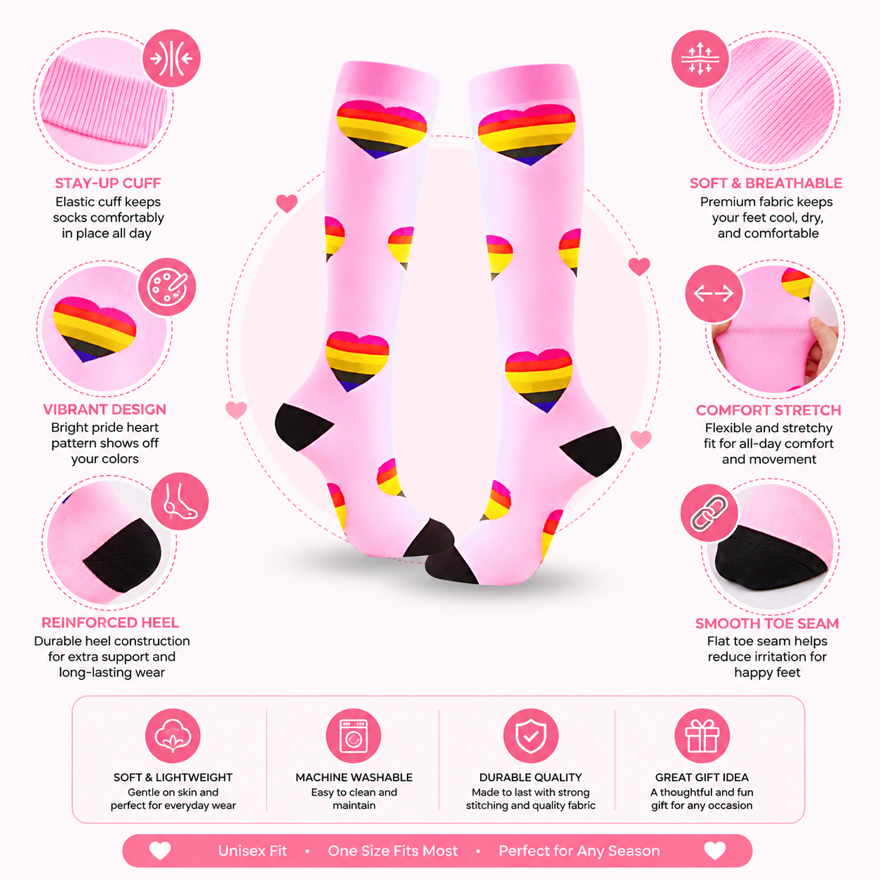 Pride Heart Compression Socks