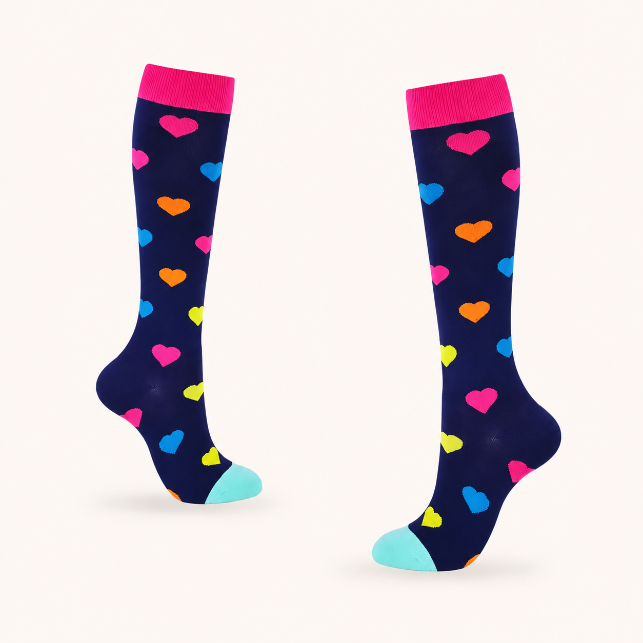 Rainbow Heart Knee-High Compression Socks