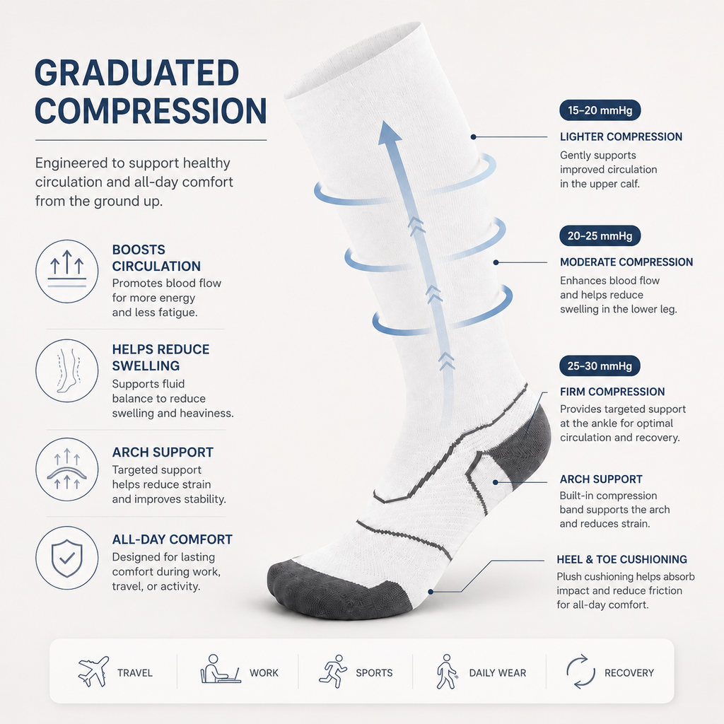 Performance Compression Socks with Cushioned Support and Sleek Athletic Design