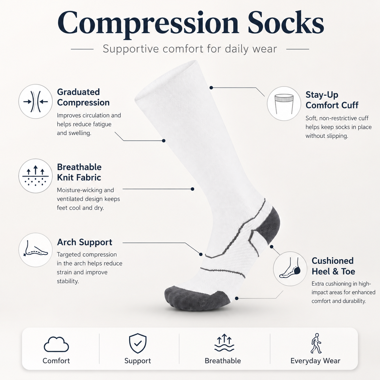 Performance Compression Socks with Cushioned Support and Sleek Athletic Design