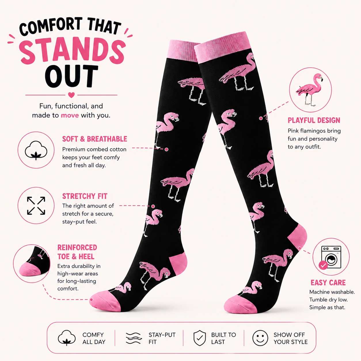 Pink Flamingo Compression Socks