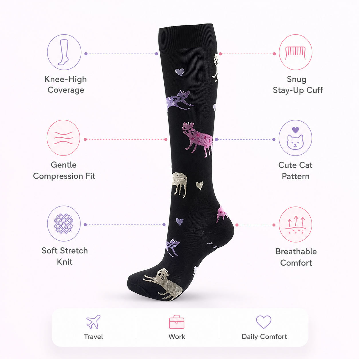 Everyday Cat Compression Socks for Leg Comfort & Support