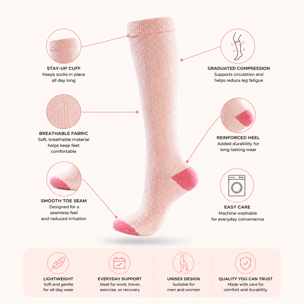 Blush Ribbed Compression Socks – Knee High Support Socks for Everyday Comfort