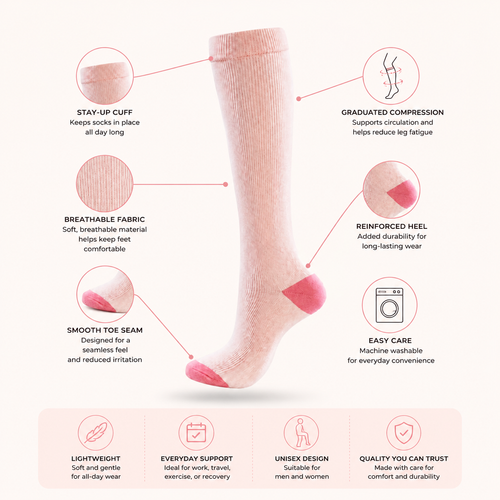 Blush Ribbed Compression Socks – Knee High Support Socks for Everyday Comfort