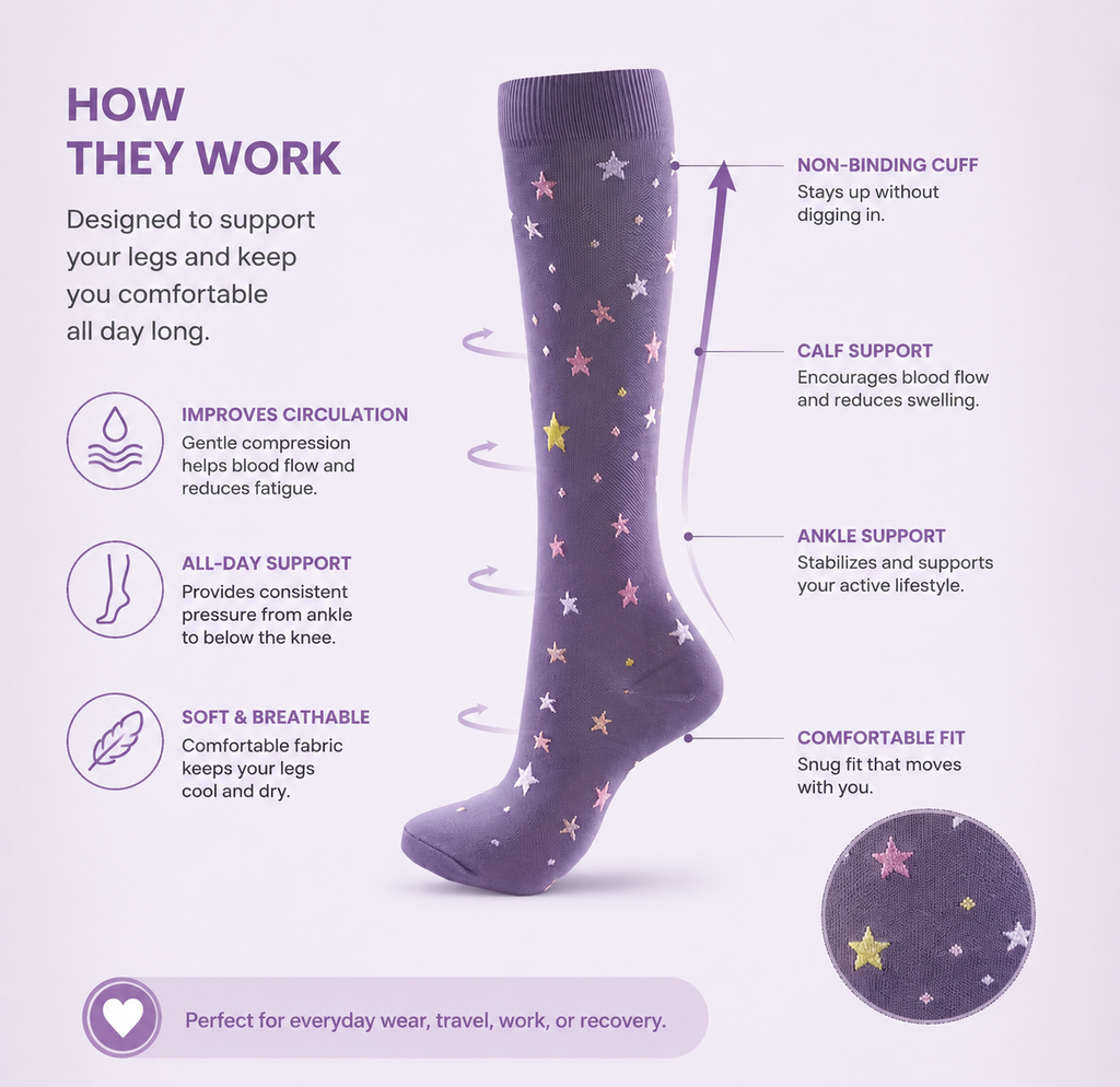 Star Print Compression Socks for Women