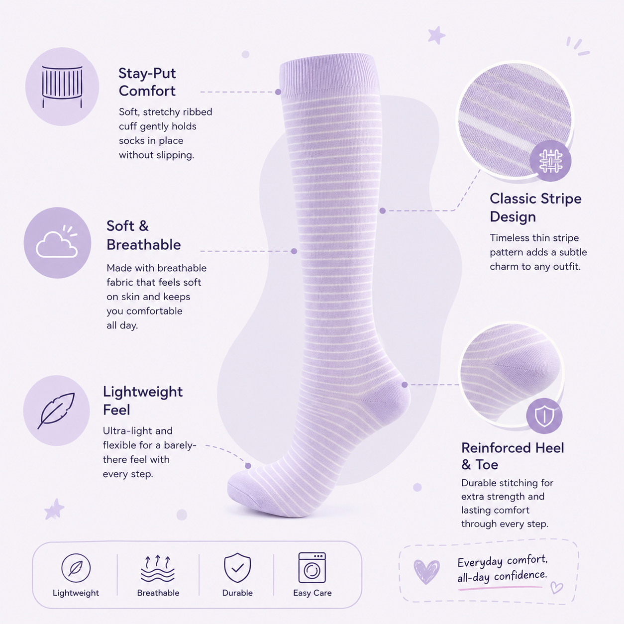 Lavender Stripe Compression Socks