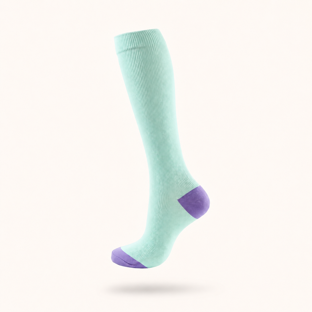 Mint Green Compression Socks with Purple Heel & Toe