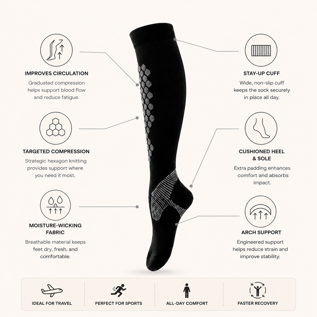 Hex Grip Compression Socks – Knee High Athletic Support Fit