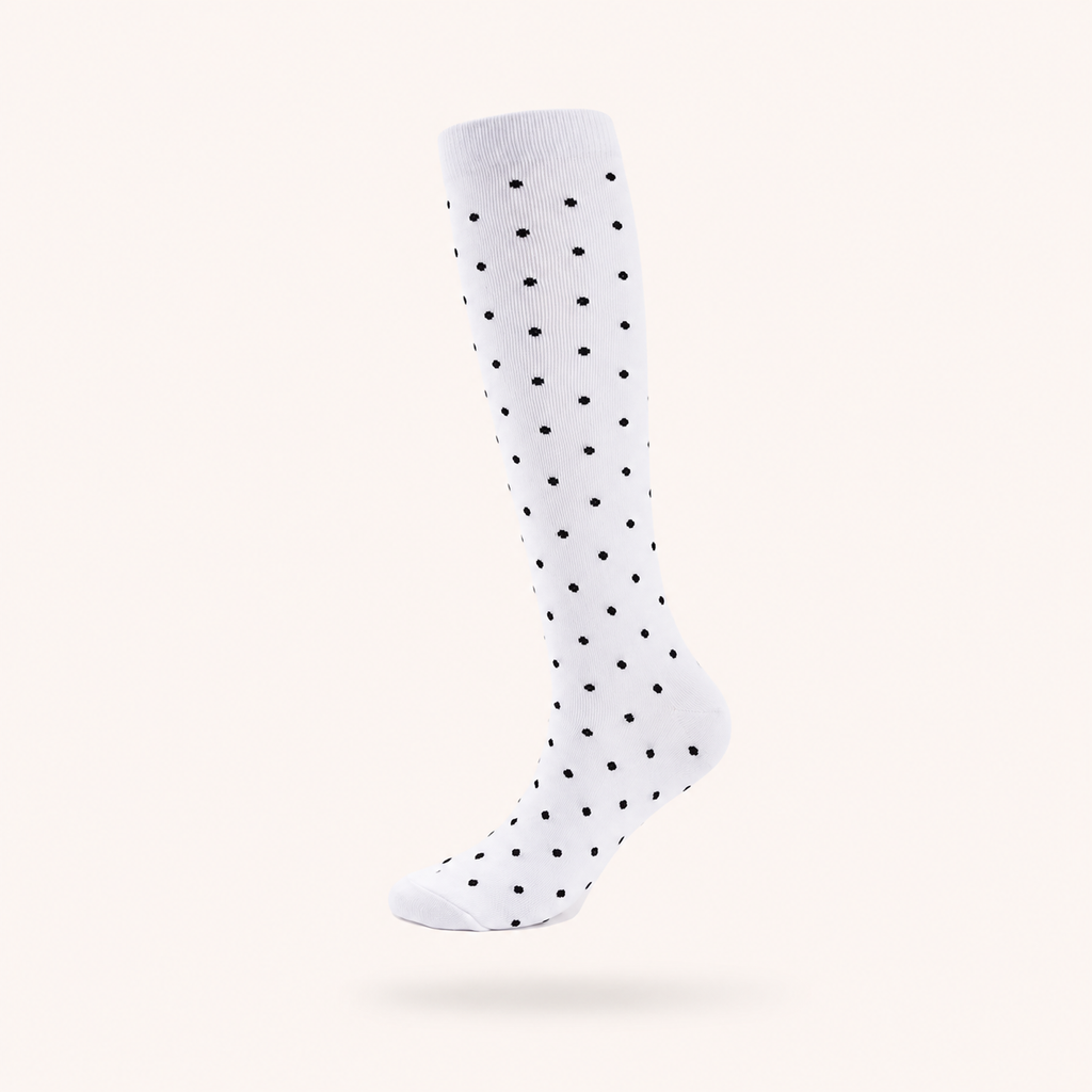 Premium White Compression Socks with Black Polka Dots
