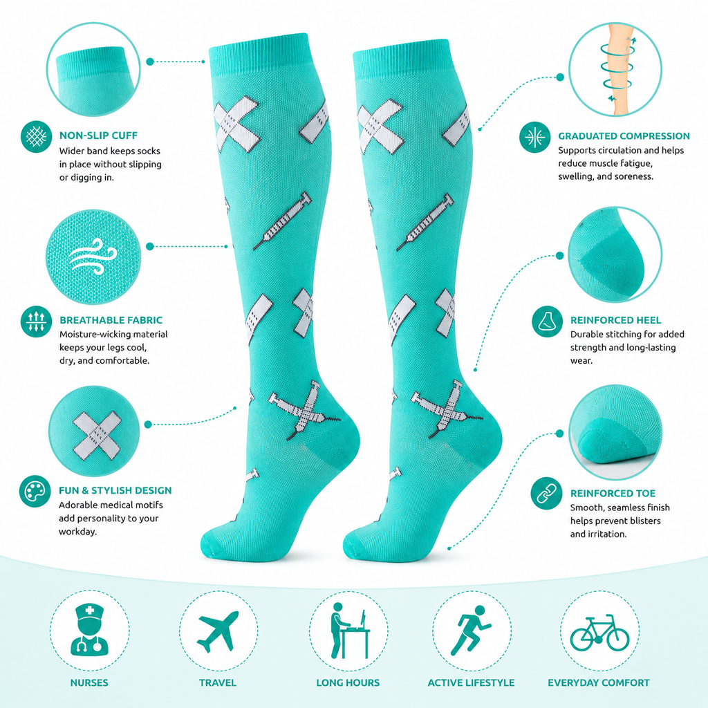 Medical Syringe Compression Socks – Fun Nurse & Healthcare Compression Socks for Women & Men
