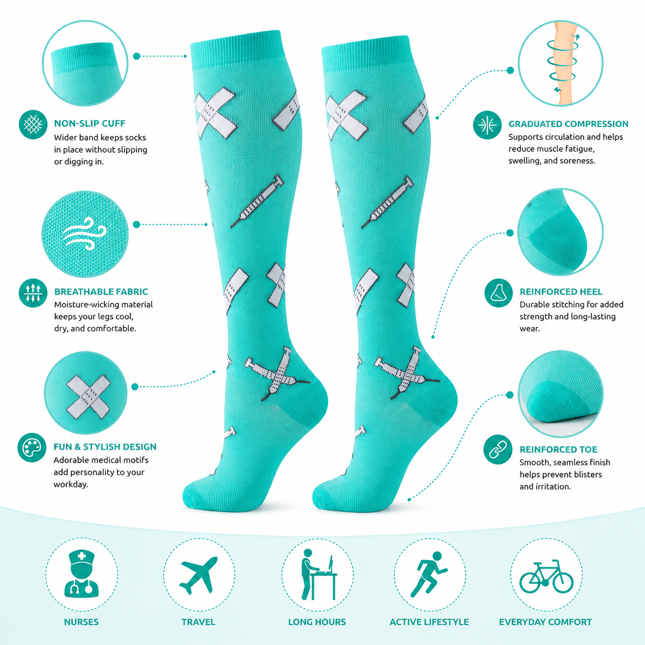 Medical Syringe Compression Socks – Fun Nurse & Healthcare Compression Socks for Women & Men