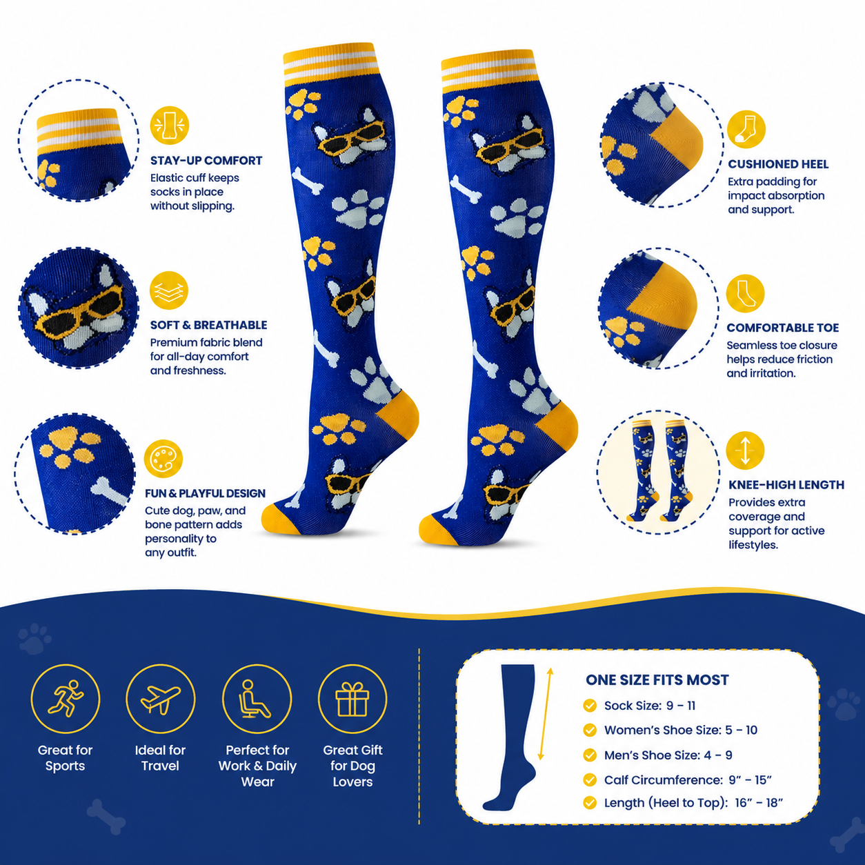 Cool Dog Paw Print Compression Socks for Men & Women