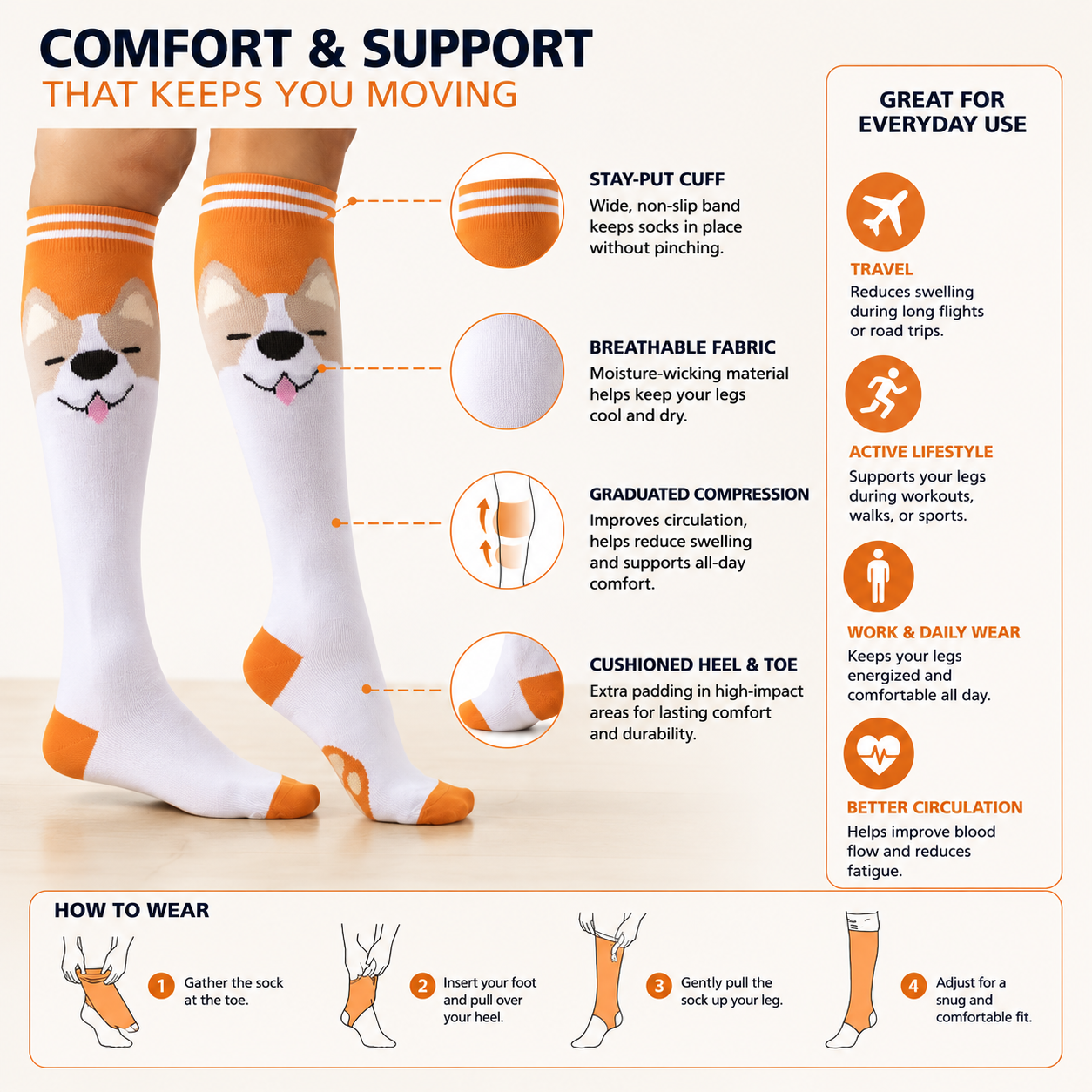 Cute Shiba Inu Dog Compression Socks for Men & Women