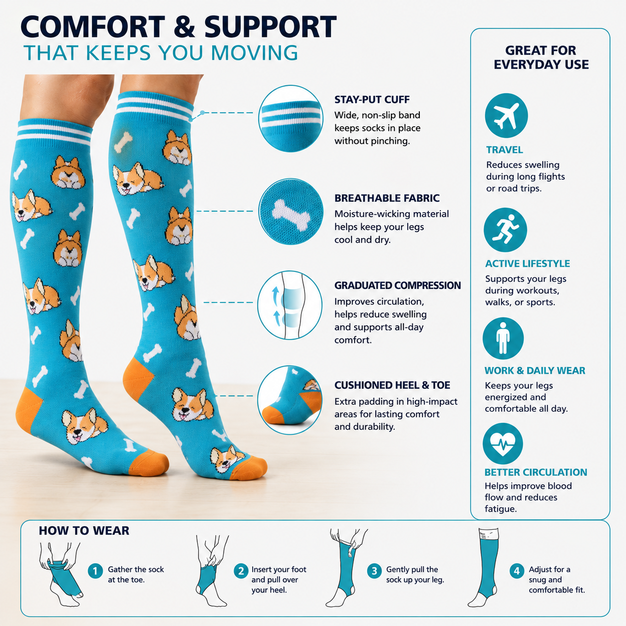 Cute Sleeping Corgi Compression Socks for Men & Women