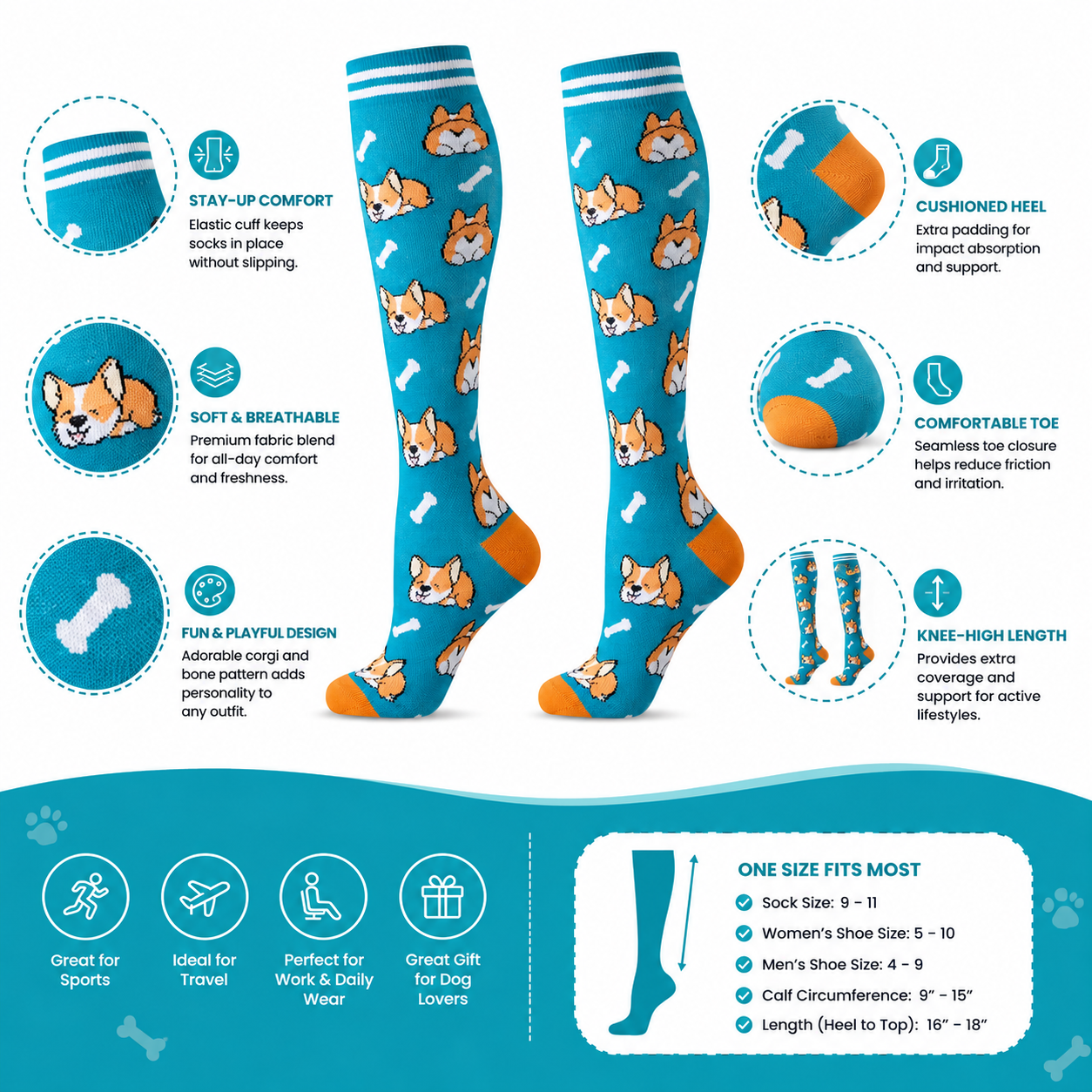 Cute Sleeping Corgi Compression Socks for Men & Women