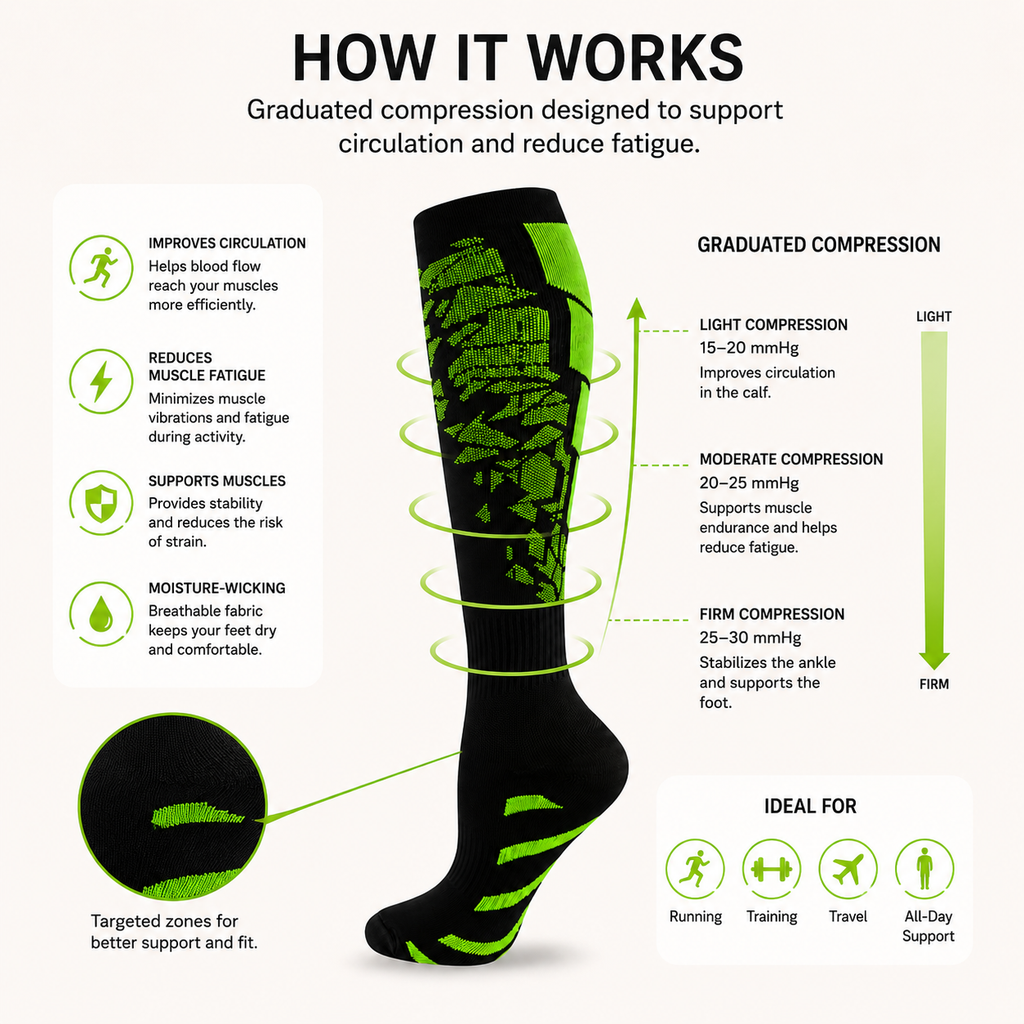 Neon Skull Compression Socks – Breathable Knee-High Athletic Support