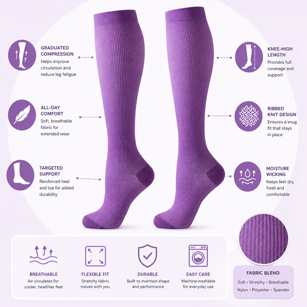 Lavender Gradient Compression Socks – Knee High Support & Circulation Boost