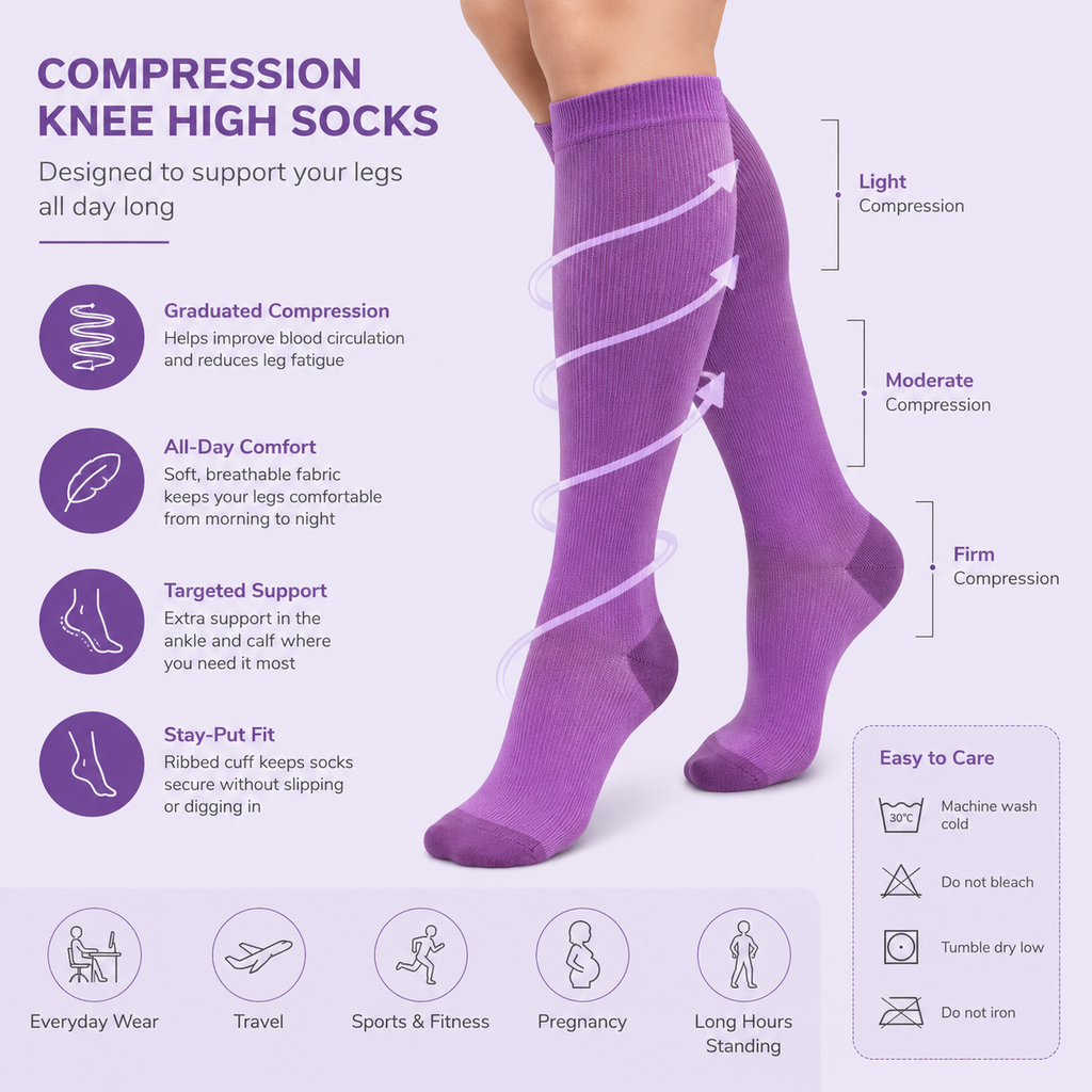 Lavender Gradient Compression Socks – Knee High Support & Circulation Boost