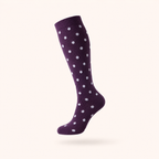 Elegant Plum Polka Dot Compression Socks – Knee High Comfort & Circulation Support
