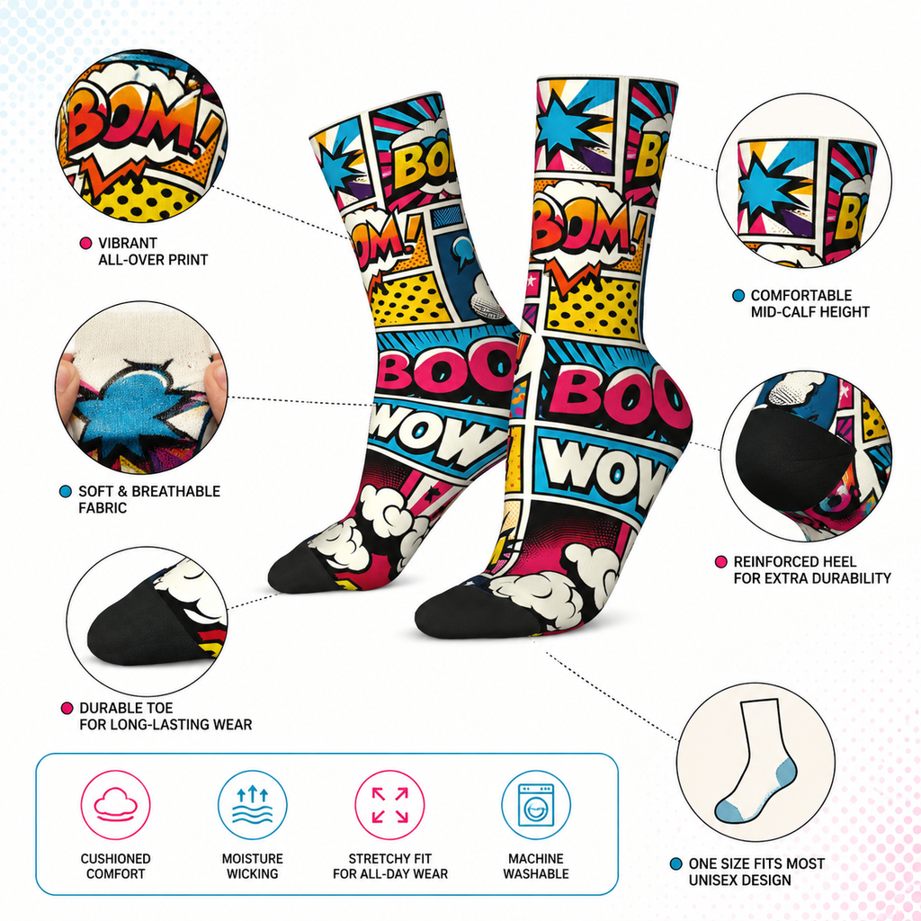 Vibrant Comic Pop Art Compression Socks – Fun & Bold Graphic Design
