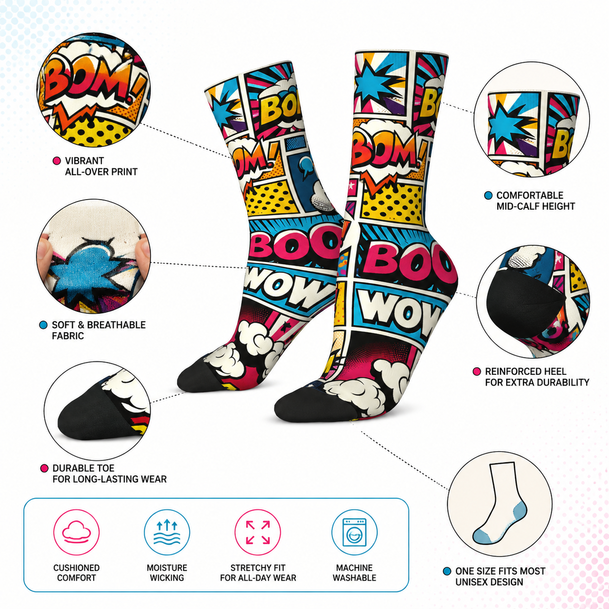 Vibrant Comic Pop Art Compression Socks – Fun & Bold Graphic Design