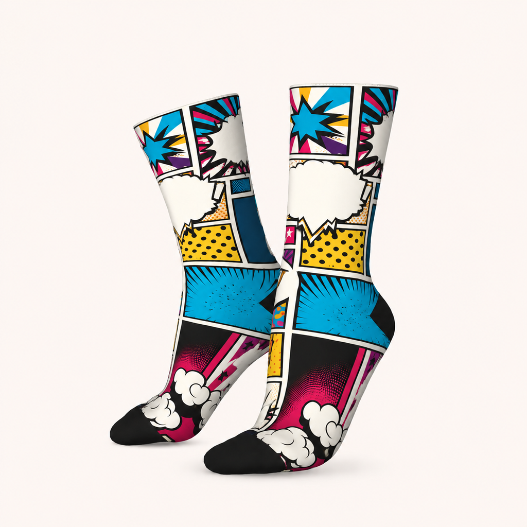 Vibrant Comic Pop Art Compression Socks – Fun & Bold Graphic Design