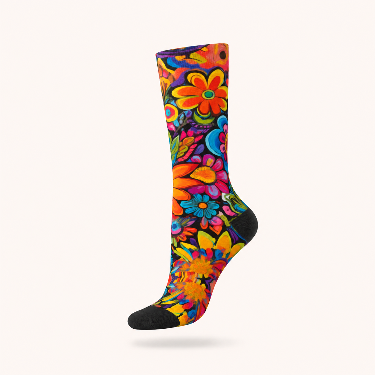 Psychedelic Bloom Compression Socks – Vibrant Floral Knee-High Legwear