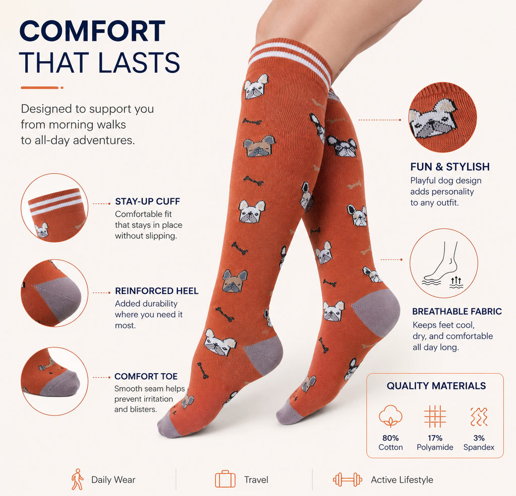 French Bulldog Compression Socks – Fun Knee High Circulation Support