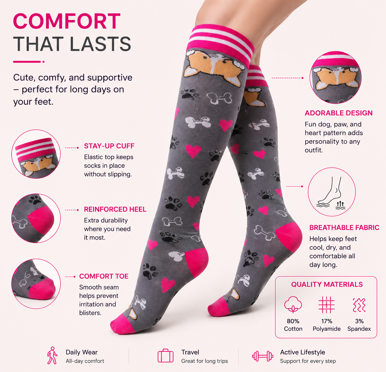 Cute Dog Compression Socks – Knee High Support Socks for Women & Men