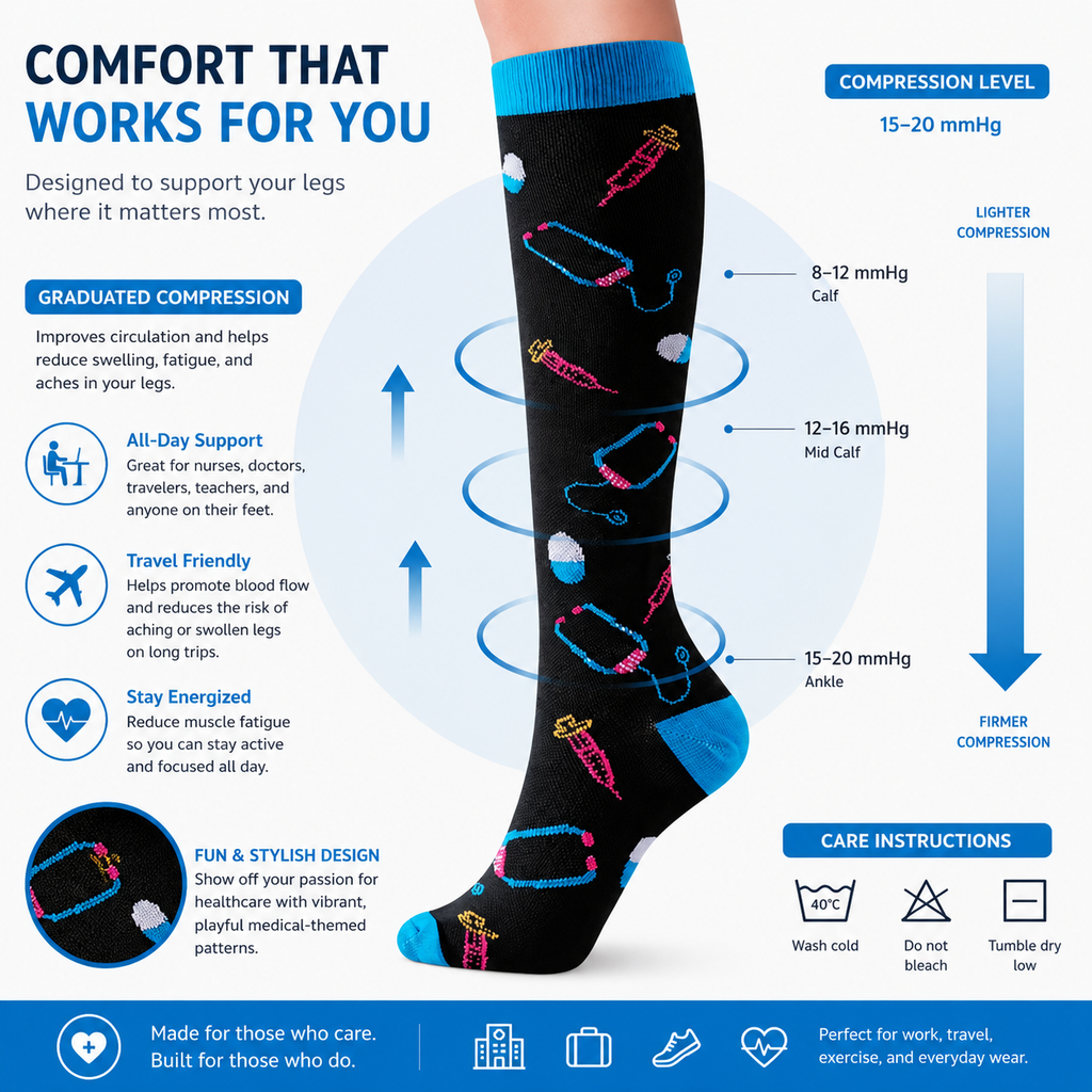 Healthcare Compression Socks – Comfortable Knee High Work Support Socks
