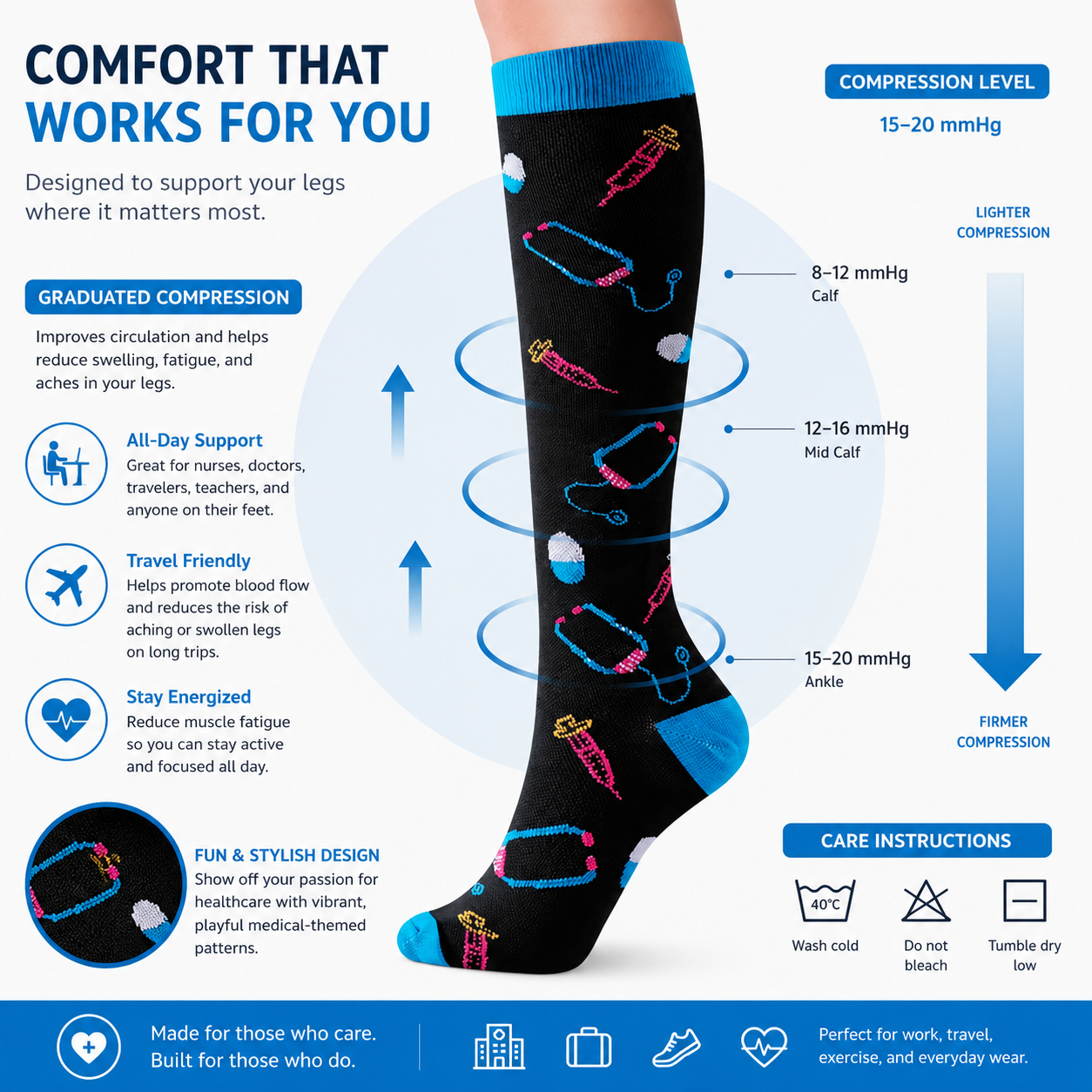 Healthcare Compression Socks – Comfortable Knee High Work Support Socks
