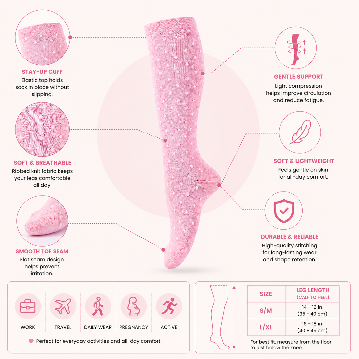 Pink Diamond Pattern Compression Socks