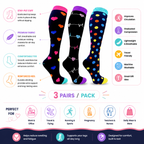 Heart & Polka Dot Compression Socks – Fun Leg Support 3-Pack