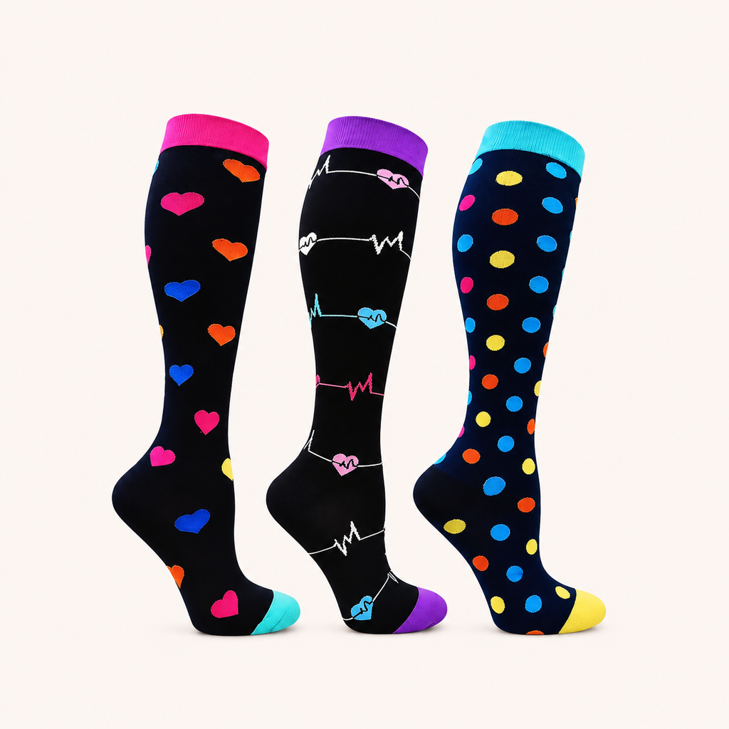 Heart & Polka Dot Compression Socks – Fun Leg Support 3-Pack
