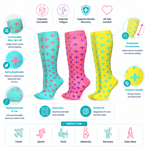 Bright Knee-High Compression Socks – Fun & Colorful Patterns for Comfort and Circulation