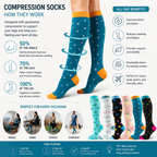 Vibrant Patterned Knee-High Compression Socks – Heart, Fruit & Star Designs