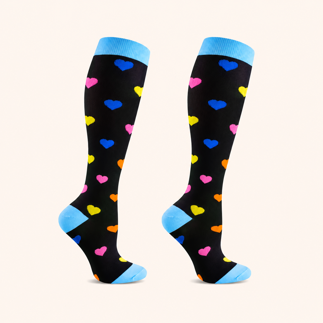 Colorful Heart Pattern Compression Socks – Fun & Supportive Legwear for All-Day Comfort