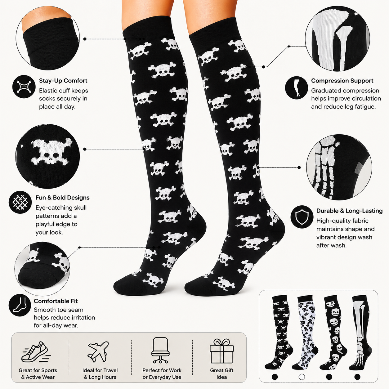 Skull Vibes Compression Socks