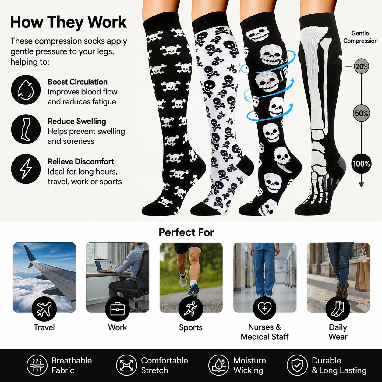 Skull Vibes Compression Socks
