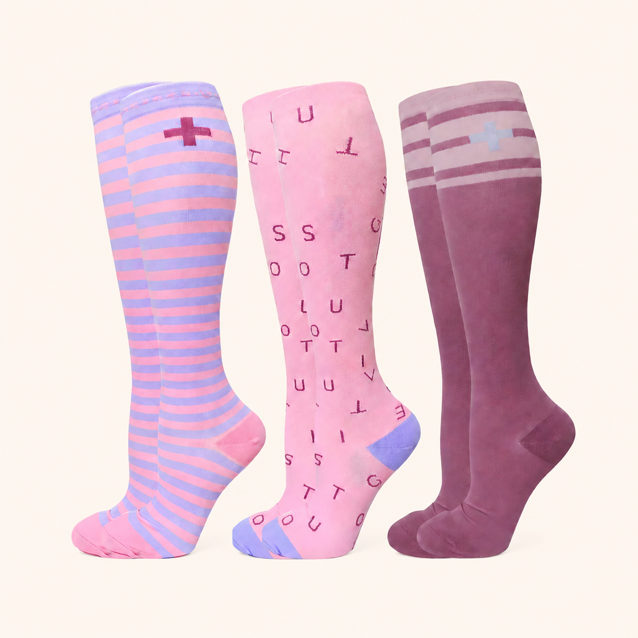 Stylish Compression Socks – 3-Pair Set - Colorful Support for Running, Recovery, and Everyday Comfort