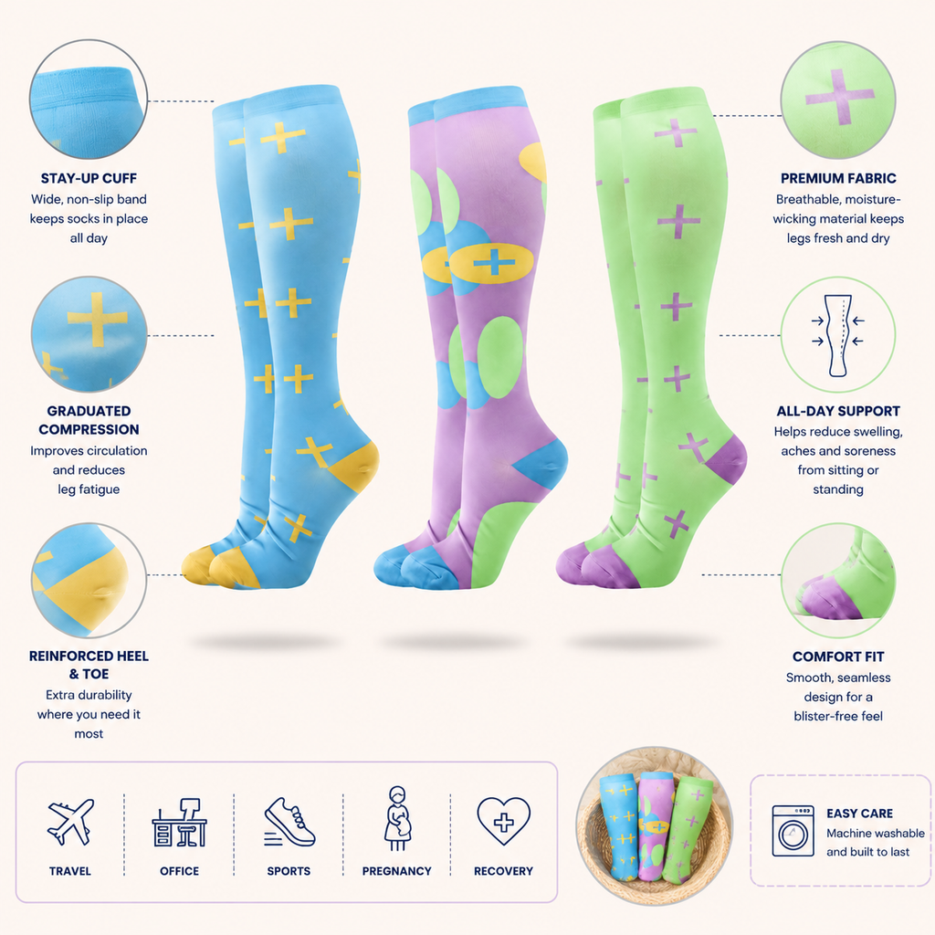 Colorful Patterned Compression Socks – Knee-High Support for Circulation & Comfort