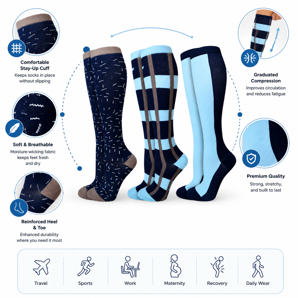 Men’s & Women’s Compression Socks – Knee-High Support for Circulation and All-Day Comfort