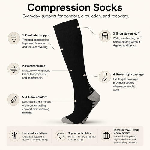 Knee-High Compression Socks for Everyday Leg Support & Comfort