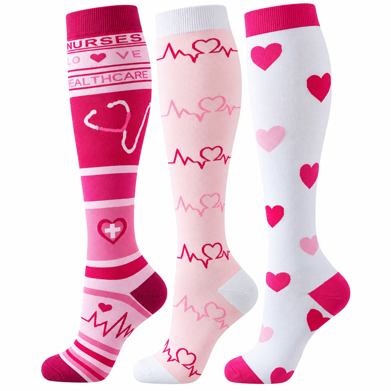 Vibrant Knee-High Compression Socks – 3-Pair Set - Stylish Support for Active Legs, Travel, and Recovery